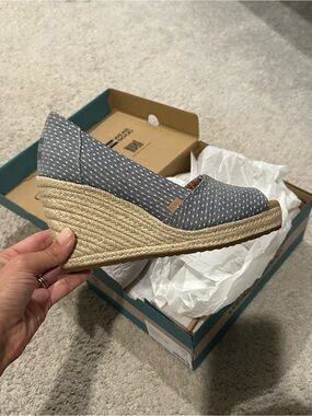 Toms Blue Polka-Dot Espadrille Wedge